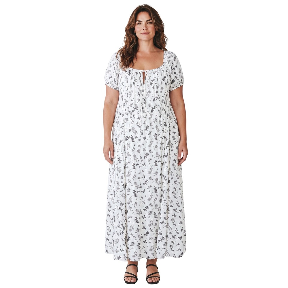 Hot Topic Soft Goth Womens 3X Ivory Floral Mushroom Babydoll Milkmaid Midi Dress